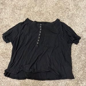 Dark grey , flowy crop t